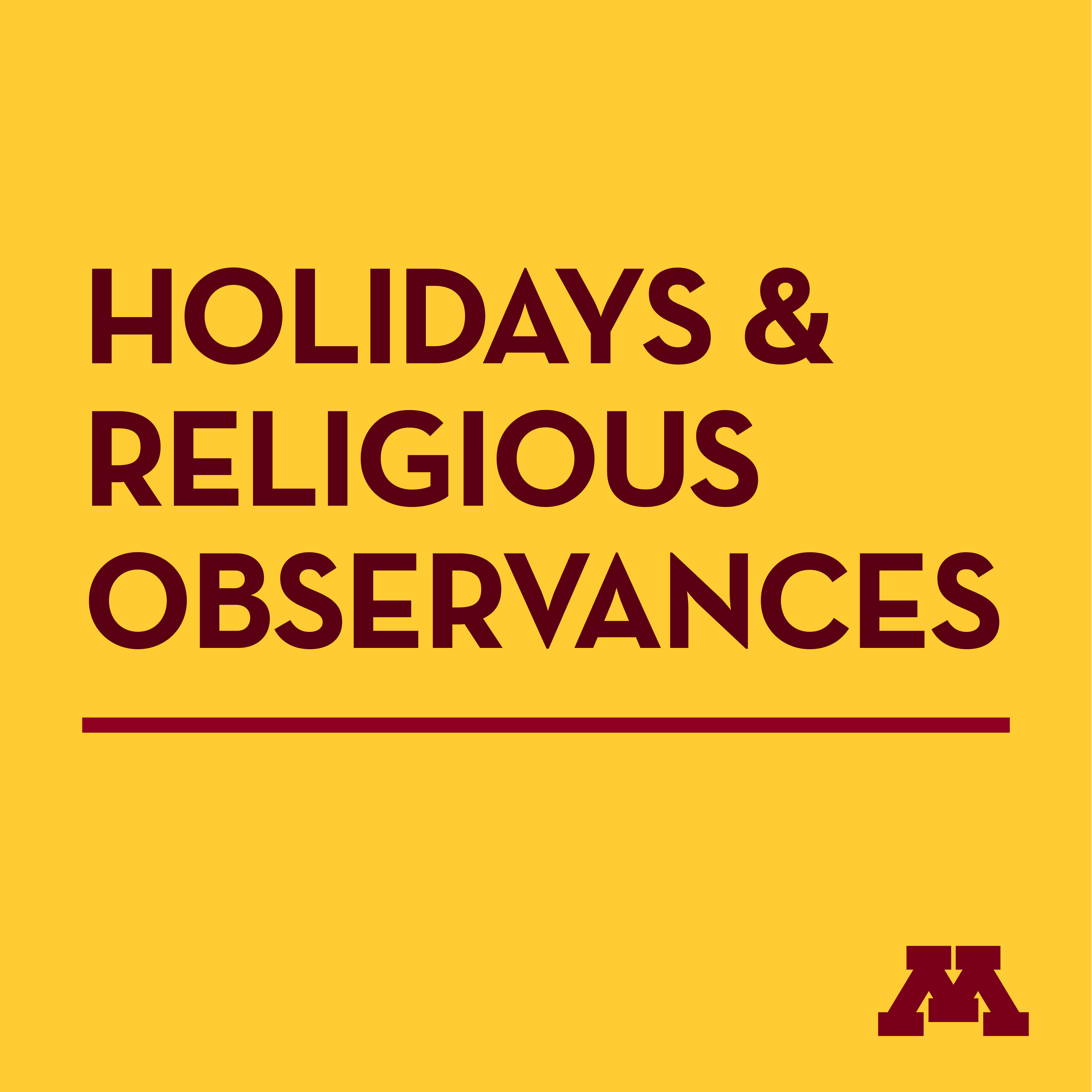 Holidays and Religious Observances