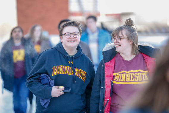 two students walking